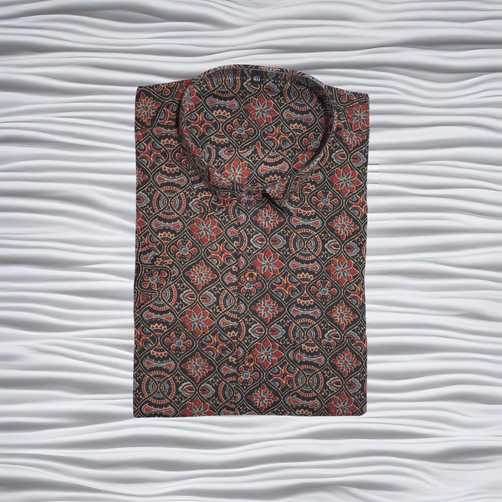 Ajrakh Cotton Shirt For Men